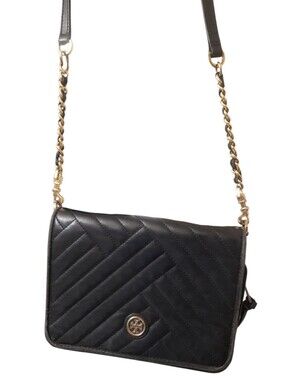 Tory Burch Black Quilted Leather Chain Shoulder Crossbody Bag